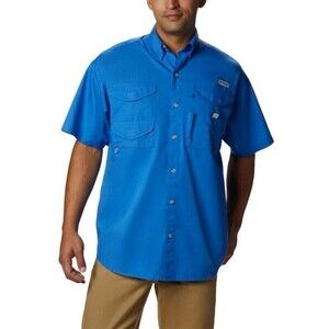 Columbia Professional Fishing Gear Shirt Large Blue Short Sleeves Vented Pockets